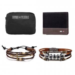 Combo Para Presente Masculino 2x Pulseiras + Carteira e Nécessaire Personalizada Combo Para Presente Masculino 2x Pulseiras + Carteira e Nécessaire Personalizada