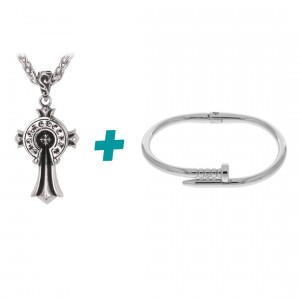 Combo Pulseira Masculina Prego + Colar de Aço Inox Fleuri Combo Pulseira Masculina Prego + Colar de Aço Inox Fleuri