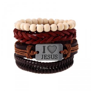Kit Pulseiras de Couro Masculina I Love Jesus - KP17 Kit Pulseiras de Couro Masculina I Love Jesus - KP17