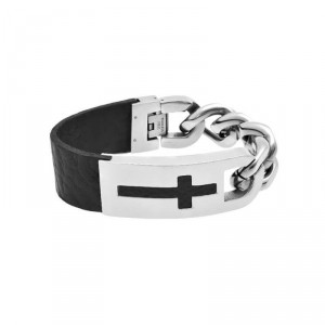 Pulseira de Aço e Couro Masculina San Antonio - PA37 Pulseira de Aço e Couro Masculina San Antonio - PA37