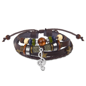 Pulseira de Couro com Pingentes Clave de Sol- PC39-E Pulseira de Couro com Pingentes Clave de Sol- PC39-E