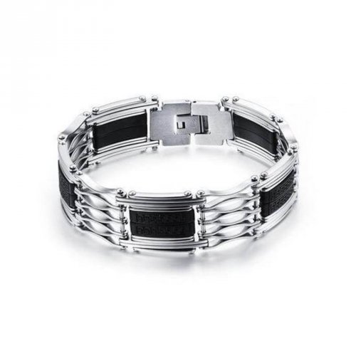 Pulseira de Aço e Silicone Preto - PA05