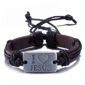 Pulseira de Couro Preto com Placa de Aço Eu Amo Jesus - PC47-B Pulseira de Couro Preto com Placa de Aço Eu Amo Jesus - PC47-B