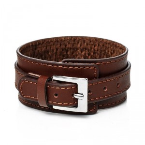 Pulseira de Couro Masculina Marrom com Fivela em Aço Inoxidável Pulseira de Couro Masculina Marrom com Fivela em Aço Inoxidável