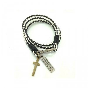 Pulseira de Couro Preto e Branco Trançado Estilo Hip Hop Pulseira de Couro Preto e Branco Trançado Estilo Hip Hop