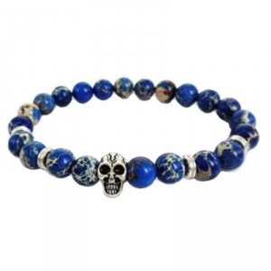 Pulseira de Pedra Natural Lapis lazuli Caveira Prata - PP02 Pulseira de Pedra Natural Lapis lazuli Caveira Prata - PP02