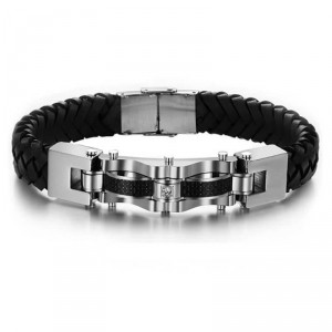 Pulseira Luxo Couro Preto detalhes Carbono e Swarovski - PCL02 Pulseira Luxo Couro Preto detalhes Carbono e Swarovski - PCL02