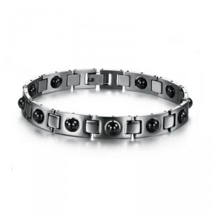 Pulseira de Aço com Pedra Magnética Hematita Pulseira de Aço com Pedra Magnética Hematita