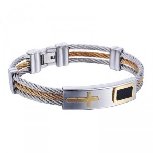 Pulseira Aço Cabos de Aço Cor Prata e Ouro Pulseira Aço Cabos de Aço Cor Prata e Ouro