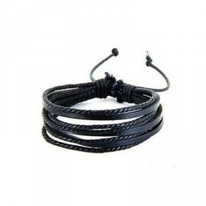 Pulseira Couro Preta 8 Tiras com Ajuste de Tamanho - PC60-P Pulseira Couro Preta 8 Tiras com Ajuste de Tamanho - PC60-P