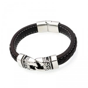 Pulseira Masculina de Couro e Aço Dubai Pulseira Masculina de Couro e Aço Dubai