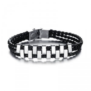 Pulseira Thor 3 Tiras de Couro Trançado e Aço - PCL16 Pulseira Thor 3 Tiras de Couro Trançado e Aço - PCL16