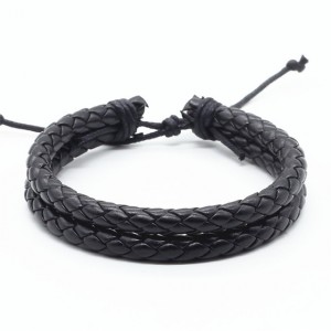 Pulseira Masculina de Couro 3 Tiras Vichy Preto - PD23 Pulseira Masculina de Couro 3 Tiras Vichy Preto - PD23