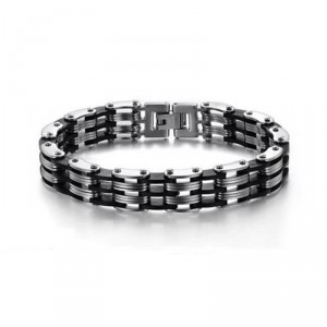 Pulseira Masculina de Aço com Detalhes em Silicone Preto - PA12 Pulseira Masculina de Aço com Detalhes em Silicone Preto - PA12