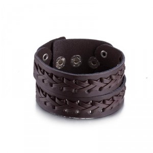 Pulseira de Couro Marrom Dupla e Detalhes Trançados - BC05-M Pulseira de Couro Marrom Dupla e Detalhes Trançados - BC05-M