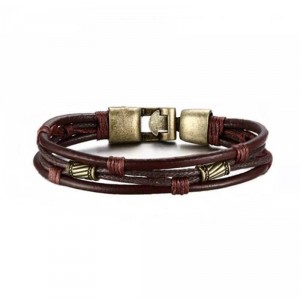 Pulseira Masculina de Couro e Cordão Encerado na Cor Marrom - PC62-M Pulseira Masculina de Couro e Cordão Encerado na Cor Marrom - PC62-M