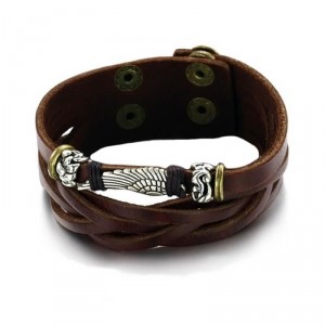 Pulseira Masculina de Couro Legitimo Com Asa de Anjo Pulseira Masculina de Couro Legitimo Com Asa de Anjo