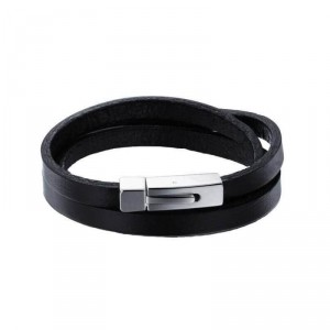 Pulseira Masculina de Couro Legítimo Preto - PC61 Pulseira Masculina de Couro Legítimo Preto - PC61