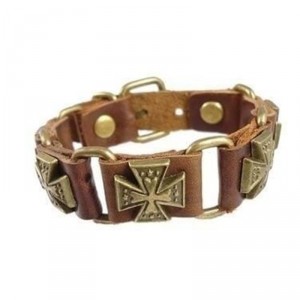 Pulseira de Couro Marrom com Cruz de Malta - PC76 Pulseira de Couro Marrom com Cruz de Malta - PC76