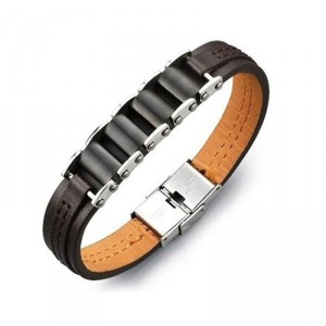 Pulseira de Couro Marrom e em Aço Inoxidável Pulseira de Couro Marrom e em Aço Inoxidável