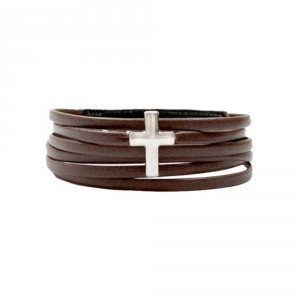 Pulseira Masculina De Couro Natural Marrom Ajustável Cruz da Fé Pulseira Masculina De Couro Natural Marrom Ajustável Cruz da Fé