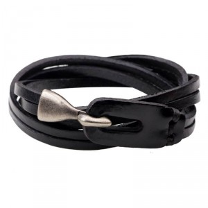 Pulseira Masculina de Couro Preto Fecho Gancho De Aço Inox Pulseira Masculina de Couro Preto Fecho Gancho De Aço Inox
