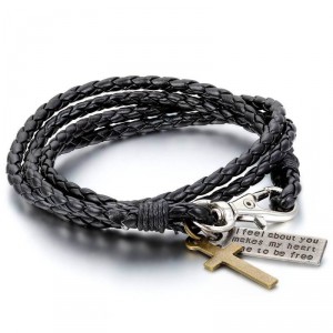 Pulseira de Couro Preto Trançado Estilo Hip Hop - PC57-P Pulseira de Couro Preto Trançado Estilo Hip Hop - PC57-P