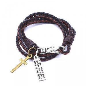 Pulseira de Couro Marrom e Preto Trançado Estilo Hip Hop - PC57-MP Pulseira de Couro Marrom e Preto Trançado Estilo Hip Hop - PC57-MP