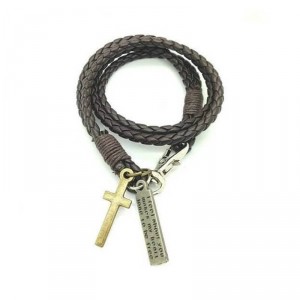 Pulseira de Couro Marrom Trançado Estilo Hip Hop Pulseira de Couro Marrom Trançado Estilo Hip Hop