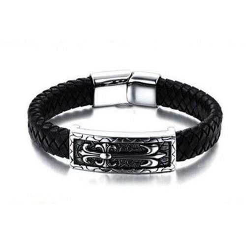 Pulseira em Couro Trançado e Aço Vintage - PCL10