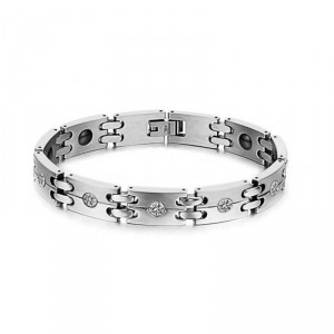 Pulseira Magnética em Aço com Hematita e Zircônia - PAM04 Pulseira Magnética em Aço com Hematita e Zircônia - PAM04