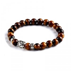Pulseira de Pedra Olho de Tigre com Buda e Beads em Aço - PP12 Pulseira de Pedra Olho de Tigre com Buda e Beads em Aço - PP12