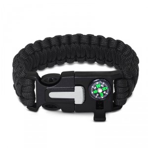 Pulseira de Sobrevivência Paracord 5 em 1 Preta - PD18 Pulseira de Sobrevivência Paracord 5 em 1 Preta - PD18