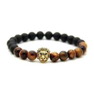 Pulseira Pedras Olho de Tigre e Ágata Mate Pingente Leão - PP19 Pulseira Pedras Olho de Tigre e Ágata Mate Pingente Leão - PP19
