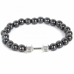 Pulseira Pedra Natural Hematita Pingente Fitness - PP29 Pulseira Pedra Natural Hematita Pingente Fitness - PP29