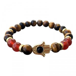 Pulseira Pedra Olho de Tigre com Mão Hamsa Pulseira Pedra Olho de Tigre com Mão Hamsa
