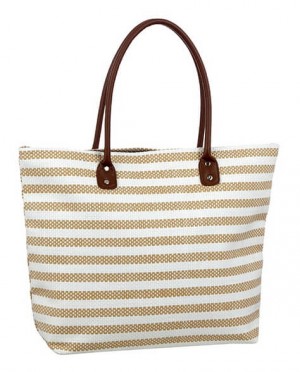 Bolsa de Palha para Praia - Bege e Branco