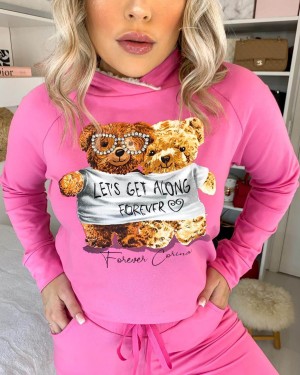 Corina Conjunto de Moletom Calça + Casaco Urso - Rosa