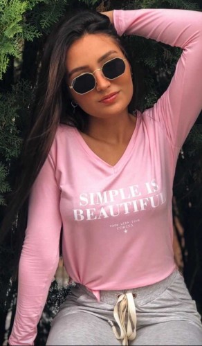 Corina T-Shirt Manga Longa Simple is Beautiful - Rosa Claro