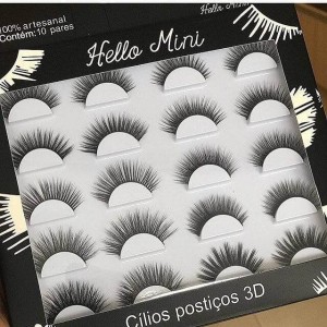 Hello Mini Cartela com 10 Pares de Cílios Postiços 3D CL062
