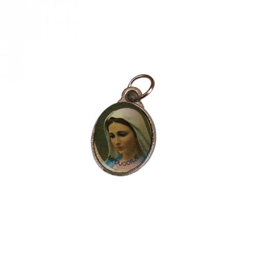 Medalha Colorida Pequena de Nossa Senhora Rainha da Paz com Jesus Misericordioso
