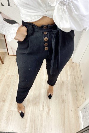 CALÇA EM LINHO GEYSA - PRETA (veste até 44)