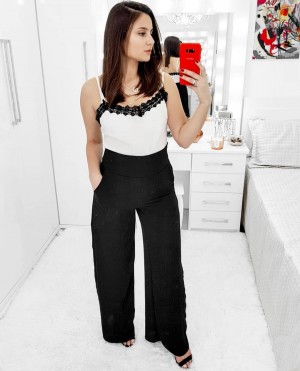 CALÇA PANTALONA EM CREPINHO, BEM FRESQUINHA, FORRADA E MUITO ELEGANTE!