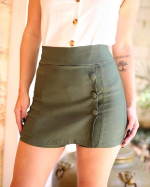 SHORTS EM BENGALINE COM BOTOES - VERDE MILITAR