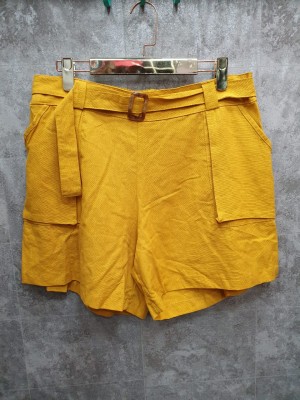 SHORTS PLUS SIZE EM LINHO - AMARELO