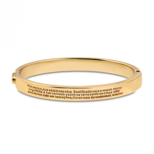 Pulseira de Aço Dourada Com Oração Pai Nosso