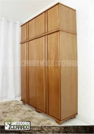Guarda Roupas de Madeira 04 Portas Duplex Puxador Reto