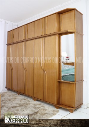 Guarda Roupas de Madeira 06 Portas + Canto Espelhado Duplex Puxador Curvo