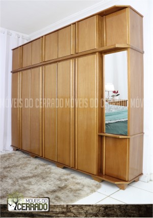 Guarda Roupas de Madeira 06 Portas + Canto Espelhado Duplex Puxador Reto