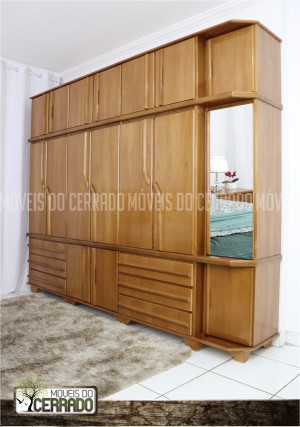 Guarda Roupas de Madeira 06 Portas + Canto Espelhado Triplex Puxador Curvo
